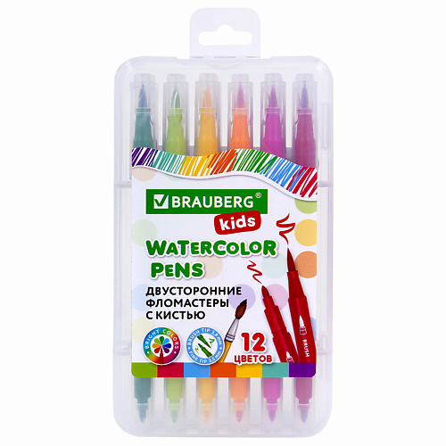 Набор фломастеров BRAUBERG Фломастеры двусторонние с кистью KIDS