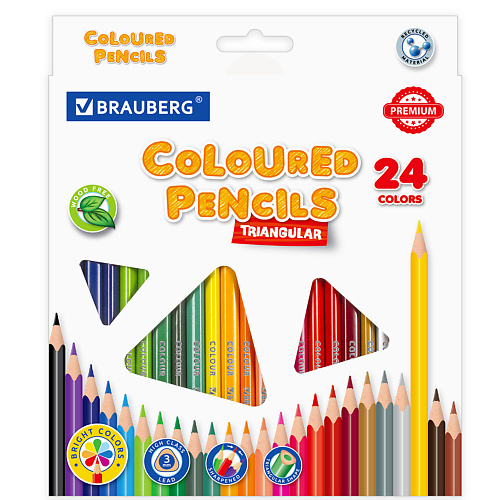Набор карандашей BRAUBERG Карандаши цветные PREMIUM 24 цвета