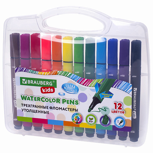 Набор фломастеров BRAUBERG Фломастеры трехгранные, утолщенные, ультрасмываемые KIDS