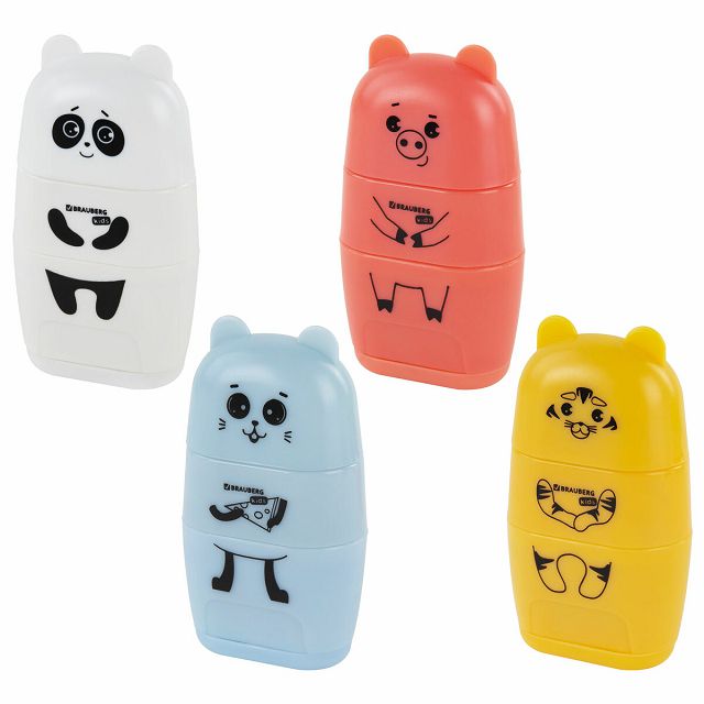 точилка с ластиком BRAUBERG Зверушки 2 в 1 ассорти